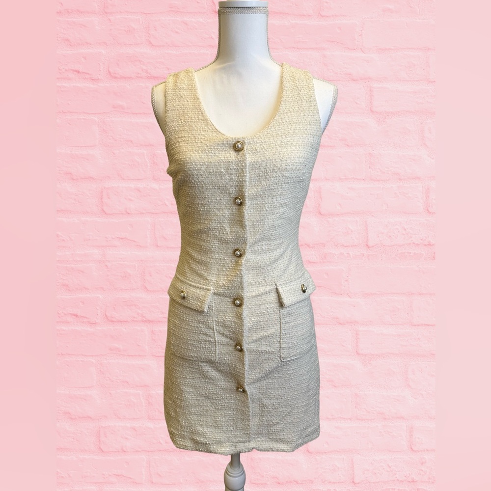 Tweed Cream Sleeveless Dress